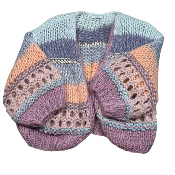 MAIAMI Mohair Stripes Galore Bomber Cardigan Pink Melange XS - Picture 11 of 11